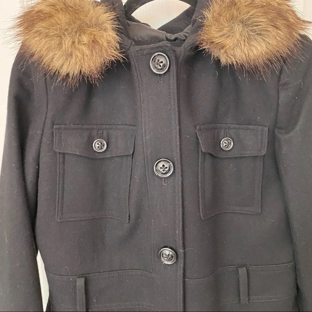 Espirit wool blend black faux fur trim hoodie size large